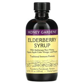 Honey Gardens Elderberry Syrup + Apitherapy Raw Honey Organic Apple Cider Vinegar & Propolis 4 fl oz (120 ml) 022318000084
