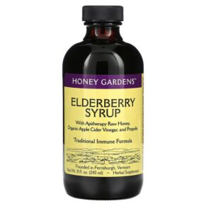Honey Gardens Elderberry Syrup + Apitherapy Raw Honey Organic Apple Cider Vinegar & Propolis 8 fl oz (240 ml) 022318000329