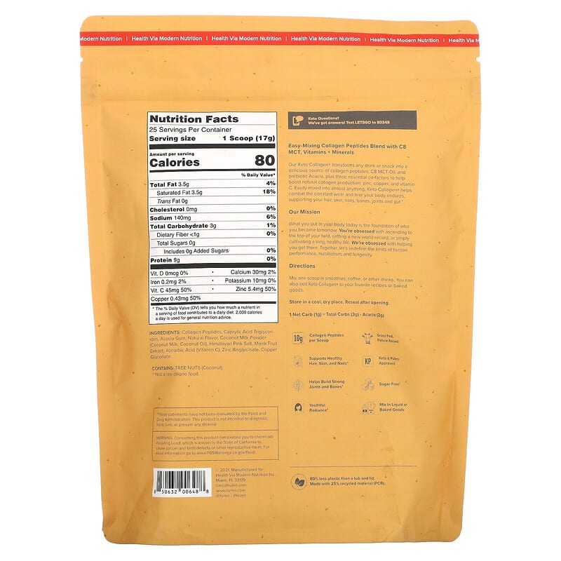 HVMN Keto Collagen+ Salted Caramel 15.1 oz (430 g) 8 Thành phần vi chất HVMN Keto Collagen+ Salted Caramel 15.1 oz (430 g) 850632006488
