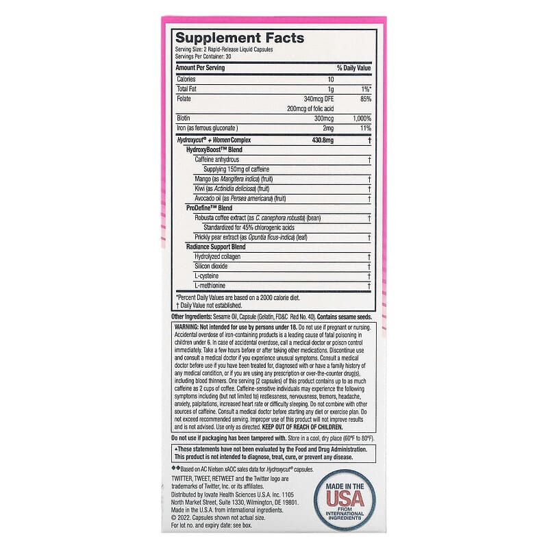 Hydroxycut Max! For Women 60 Liquid Capsules 8 Thành phần vi chất Hydroxycut Max! cho Nữ 60 viên 631656602524