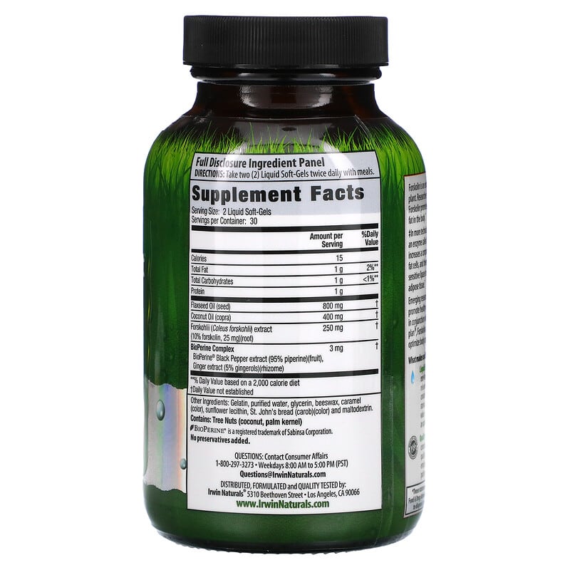 Irwin Naturals Forskolin Fat-Loss Diet 60 Liquid Soft-Gels 8 Thành phần vi chất Irwin Naturals Forskolin Fat-Loss Diet 60 viên 710363584214