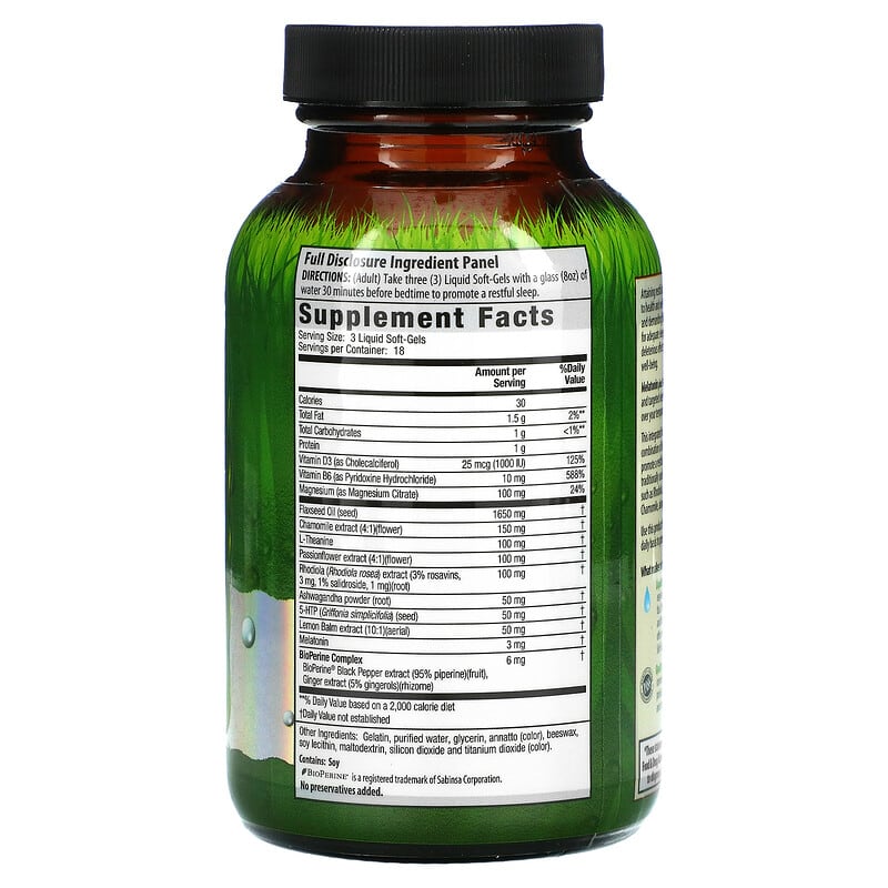 Irwin Naturals Melatonin Plus 5-HTP & Rhodiola 54 Liquid Soft-Gels 8 Thành phần vi chất Irwin Naturals Melatonin Plus 5-HTP & Rhodiola 54 viên 710363591939
