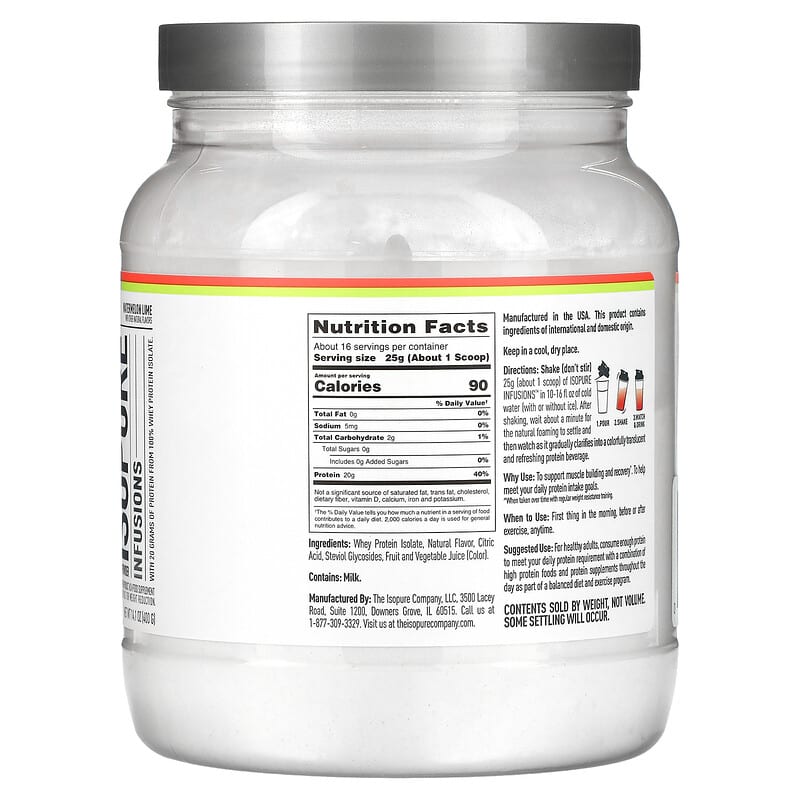 Isopure Infusions Protein Powder Watermelon Lime 14.1 oz (400 g) 8 Thành phần vi chất Isopure Infusions Protein Powder Watermelon Lime 14.1 oz (400 g) 089094025700