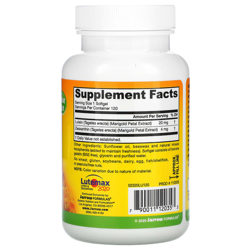 Jarrow Formulas Lutein 20 mg 120 Softgels 8 Thành phần vi chất Jarrow Formulas Lutein 20 mg 120 viên 790011120353