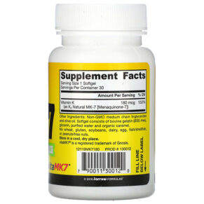 Jarrow Formulas MK-7 Most Active Form of Vitamin K2 180 mcg 30 Softgels 790011300120