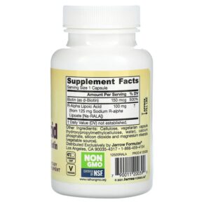 Jarrow Formulas R-Alpha Lipoic Acid + Biotin 60 Veggie Caps 790011200390