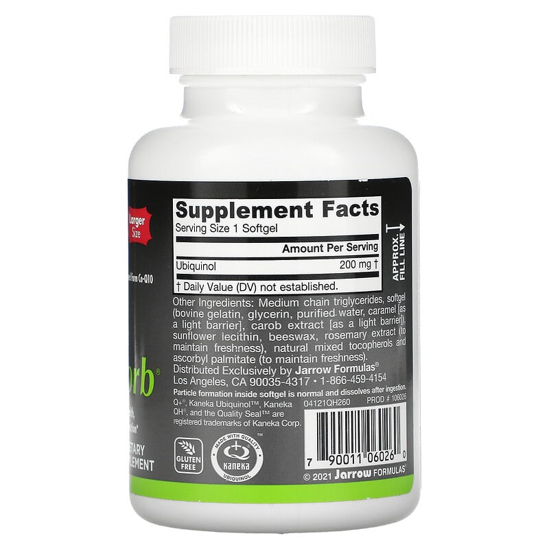 Jarrow Formulas Ubiquinol QH-Absorb 200 mg 60 Softgels 8 Thành phần vi chất Jarrow Formulas Ubiquinol QH-Absorb 200 mg 60 viên 790011060260