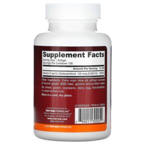 Jarrow Formulas Vitamin D3 Cholecalciferol 125 mcg (5.000 IU) 100 Softgels 790011300052