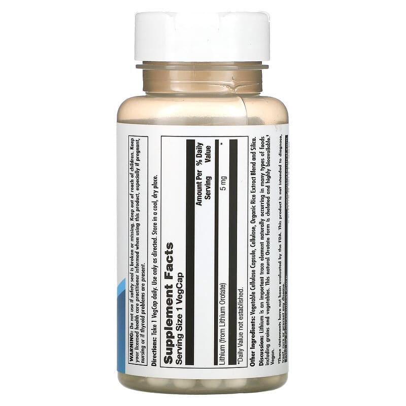 KAL Lithium Orotate 5 mg 120 VegCaps 8 Thành phần vi chất KAL Lithium Orotate 5 mg 120 viên 021245863311
