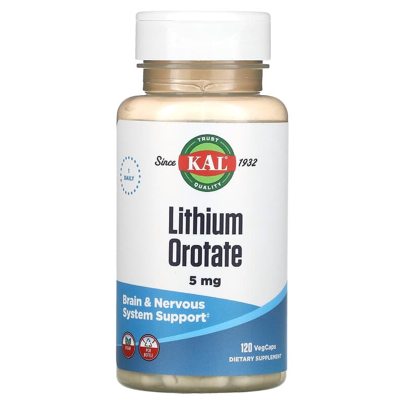 KAL Lithium Orotate 5 mg 120 VegCaps 1 KAL Lithium Orotate 5 mg 120 viên 021245863311