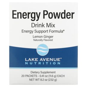 Lake Avenue Nutrition Energy Powder Drink Mix Lemon Ginger 20 gói 0.41 oz (11.6 g) 898220020980