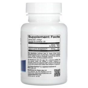 Lake Avenue Nutrition Vitamin K2 (as Menaquinone-7) 50 mcg 120 Veggie Softgels 898220015504