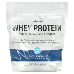 Lake Avenue Nutrition Whey Protein Plus Probiotics & Enzymes Unflavored 5 lb (2.27 kg) 898220014347