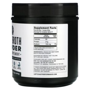 Left Coast Performance Bone Broth Powder Beef 1 lb (454 g) 019962812545