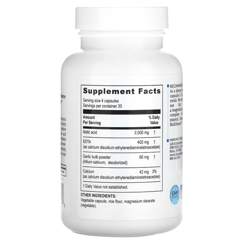 Life Enhancement EDTA Chelator Complex 120 Vegetarian Capsules 8 Thành phần vi chất Life Enhancement EDTA Chelator Complex 120 viên 603902017154