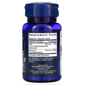 Life Extension BioActive Folate & Vitamin B12 90 Vegetarian Capsules 737870184294