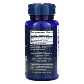 Life Extension D L-Phenylalanine 500 mg 100 Vegetarian Capsules 737870167112