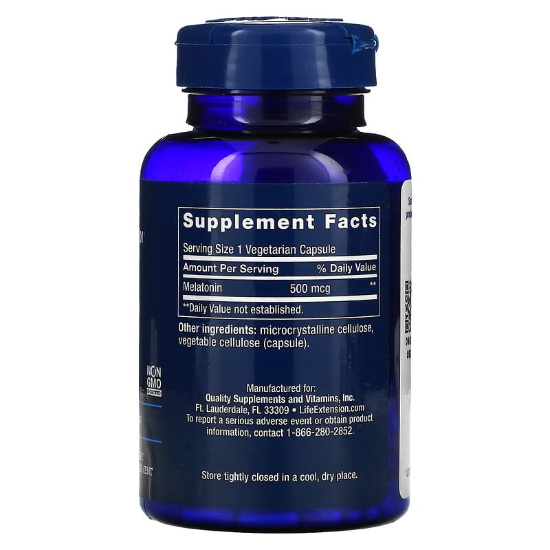 Life Extension Melatonin 500 mcg 200 Vegetarian Capsules 8 Thành phần vi chất Life Extension Melatonin 500 mcg 200 viên 737870108320