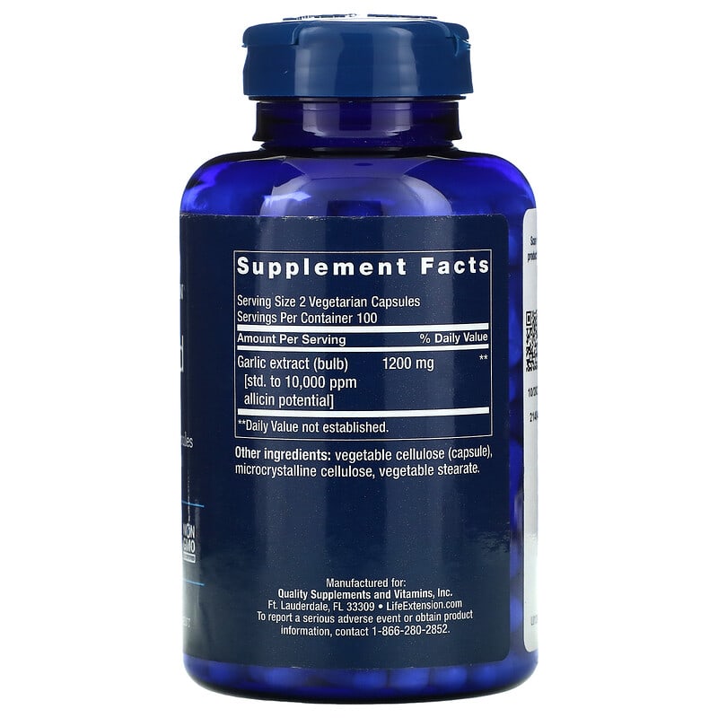 Life Extension Optimized Garlic Standardized Garlic Capsules 200 Vegetarian Capsules 8 Thành phần vi chất Life Extension Optimized Garlic Standardized Garlic 200 viên 737870139423
