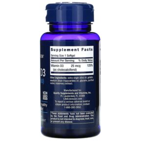 Life Extension Vitamin D3 25 mcg (1.000 IU) 250 Softgels 737870175124