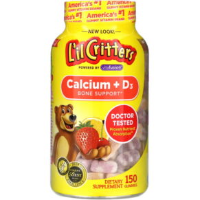 L'il Critters Calcium + D3 Bone Support Black Cherry Orange & Strawberry Flavors 150 viên 027917014173