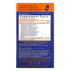 LoveBug Probiotics Advanced Strength Daily Probiotic 50 Billion CFU 30 Count 850002716320