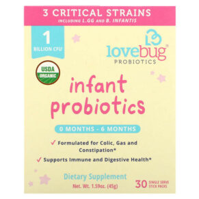LoveBug Probiotics Infant Probiotics 0-6 Months 1 Billion CFU 30 Single Stick Packs 0.05 oz (1.5 g) 861383000328