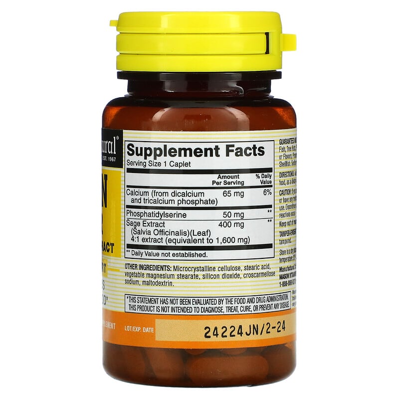 Mason Natural Brain Power with Sage Extract 60 Caplets 8 Thành phần vi chất Mason Natural Brain Power + Sage Extract 60 viên 311845181459