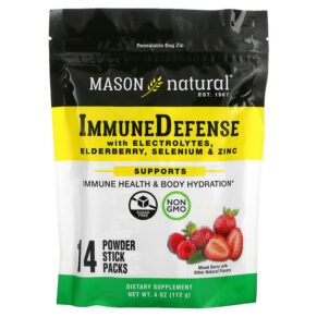 Mason Natural Immune Defense + Electrolytes Elderberry Selenium & Zinc Mixed Berry 14 Powder Stick Packs 4 oz (112 g) 311845182760