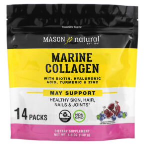 Mason Natural Marine Collagen + Biotin Hyaluronic Acid Turmeric & Zinc Blueberry Pomegranate 14 Packs 4.9 oz (140 g) 311845182661