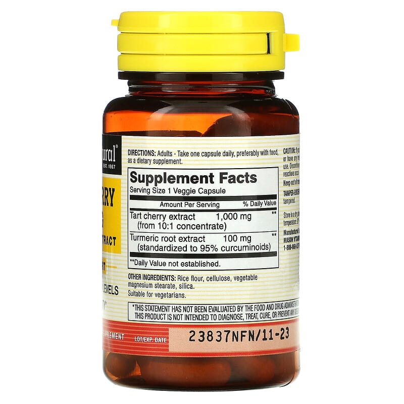 Mason Natural Tart Cherry with Turmeric Extract 1.000 mg 60 Veggie Caps 8 Thành phần vi chất Mason Natural Tart Cherry + Turmeric Extract 1.000 mg 60 viên 311845176394