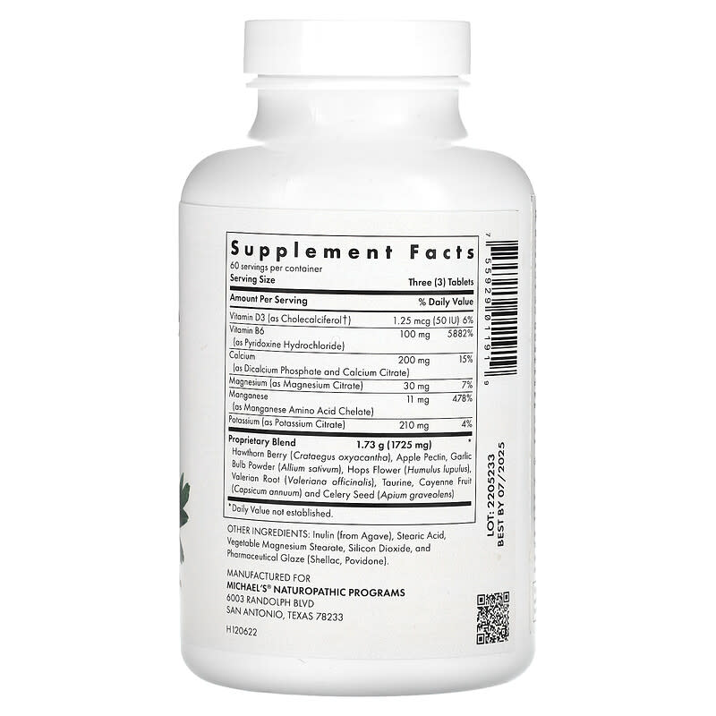 Michael's Naturopathic Blood Pressure Factors 180 Vegetarian Tablets 8 Thành phần vi chất Michael's Naturopathic Blood Pressure Factors 180 viên 755929011919