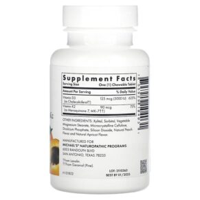 Michael's Naturopathic Vitamin D3 with Vitamin K2 Apricot 5.000 IU 90 Vegetarian Chewable Tablets 755929104031