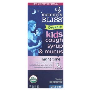 Mommy's Bliss Kids Organic Cough Syrup & Mucus Night Time 1-12 Yrs 4 fl oz (120 ml) 679234071515