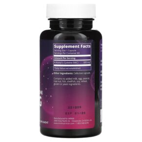 MRM Nutrition Nac N-Acetyl-L-Cysteine 600 mg 60 Vegan Capsules 609492850065