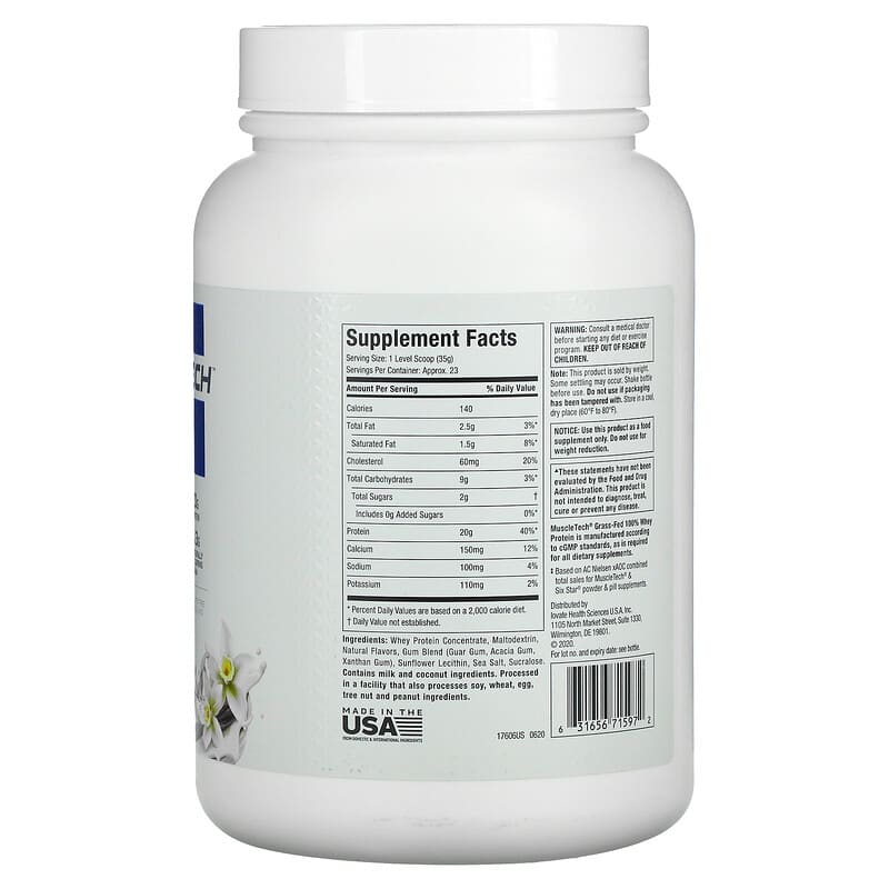 MuscleTech Grass-Fed 100% Whey Protein Deluxe Vanilla 1.8 lbs (816 g) 8 Thành phần vi chất MuscleTech Grass-Fed 100% Whey Protein Deluxe Vanilla 1.8 lbs (816 g) 631656715972