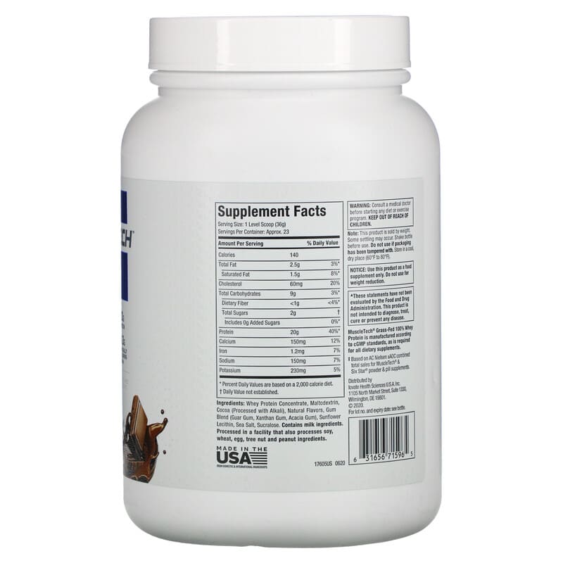 MuscleTech Grass-Fed 100% Whey Protein Triple Chocolate 1.8 lbs (816 g) 8 Thành phần vi chất MuscleTech Grass-Fed 100% Whey Protein Triple Chocolate 1.8 lbs (816 g) 631656715965