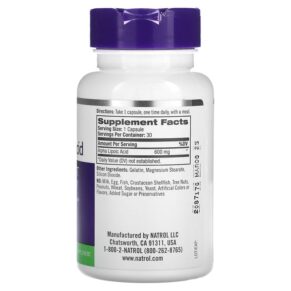 Natrol Alpha Lipoic Acid 600 mg 30 Capsules 047469044725
