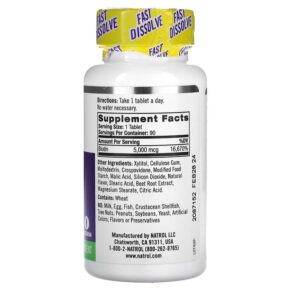 Natrol Biotin Fast Dissolve Extra Strength Strawberry 5.000 mcg 90 Tablets 047469063238