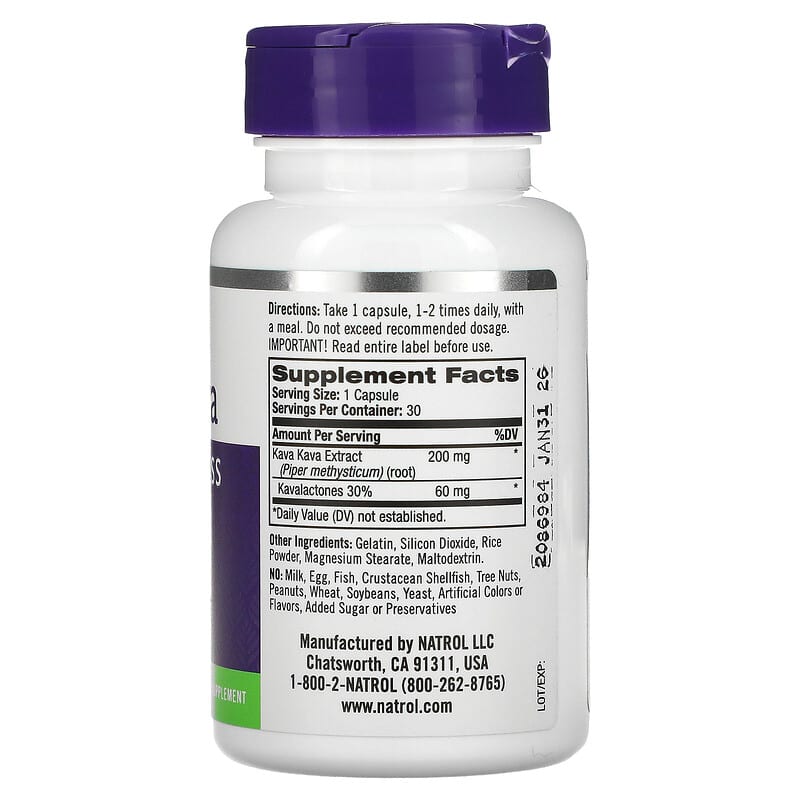 Natrol Kava Kava 200 mg 30 Capsules 8 Thành phần vi chất Natrol Kava Kava 200 mg 30 viên 047469009496