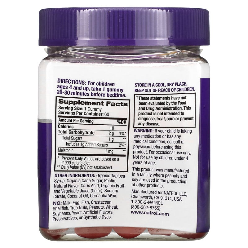 Natrol Kids Melatonin Ages 4+ Berry 60 Gummies 8 Thành phần vi chất Natrol Kids Melatonin Ages 4+ Berry 60 viên 047469076924