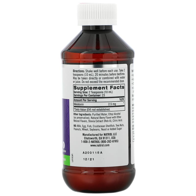 Natrol Liquid Melatonin Sleep Berry 2.5 mg 8 fl oz (237 ml) 8 Thành phần vi chất Natrol Liquid Melatonin Sleep Berry 2.5 mg 8 fl oz (237 ml) 047469074050