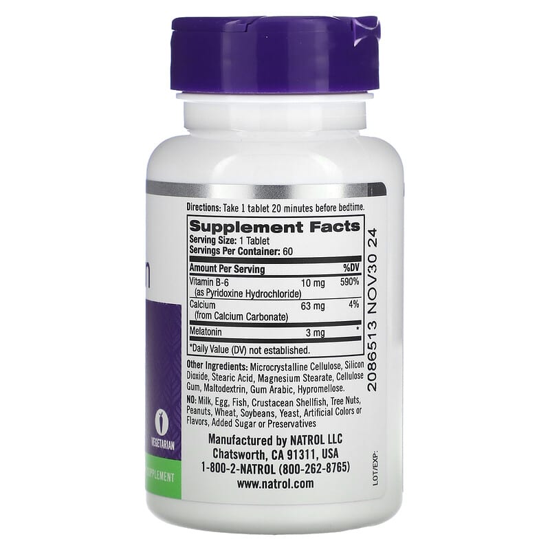 Natrol Melatonin 3 mg 60 Tablets 8 Thành phần vi chất Natrol Melatonin 3 mg 60 viên 047469005108