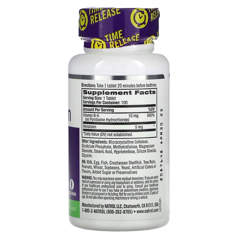 Natrol Melatonin Time Release Extra Strength 5 mg 100 Tablets 8 Thành phần vi chất Natrol Melatonin Time Release Extra Strength 5 mg 100 viên 047469048372