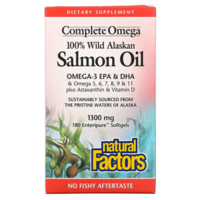Natural Factors 100% Wild Alaskan Salmon Oil 1300 mg 180 Enteripure viên 068958022666