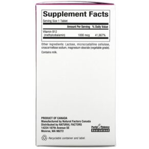 Natural Factors B12 Methylcobalamin 1.000 mcg 90 Chewable Tablets 068958012421