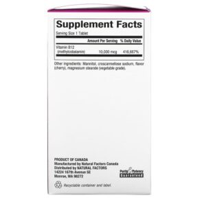 Natural Factors B12 Methylcobalamin Cherry 10.000 mcg 30 Chewable Tablets 3 Natural Factors B12 Methylcobalamin Cherry 10.000 mcg 30 Chewable Tablets 068958012445