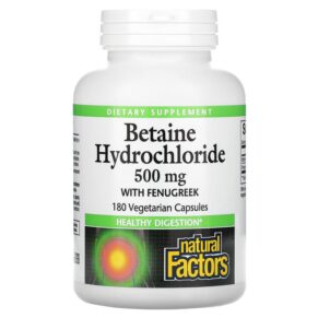 Natural Factors Betaine Hydrochloride + Fenugreek 500 mg 180 viên 068958017211