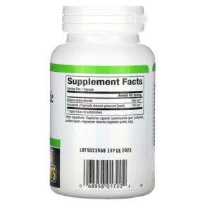 Natural Factors Betaine Hydrochloride with Fenugreek 500 mg 90 Vegetarian Capsules 068958017204