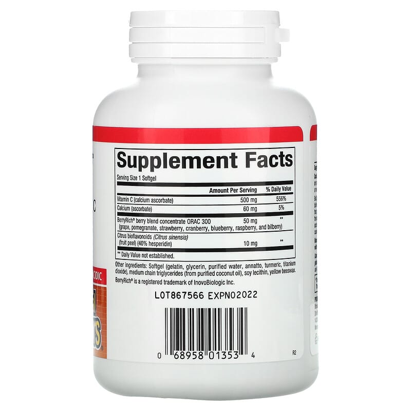 Natural Factors BioCgel Buffered Vitamin C with BerryRich 500 mg 90 Softgels 8 Thành phần vi chất Natural Factors BioCgel Buffered Vitamin C + BerryRich 500 mg 90 viên 068958013534